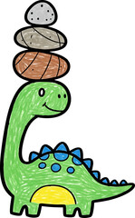 Naklejka premium Dinosaur Balancing a Pile of Pebbles on its Head