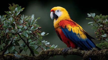 Fototapeta premium Colorful Parrot Perched on a Tree Branch Showcasing Vibrant Feathers in Natural Habitat
