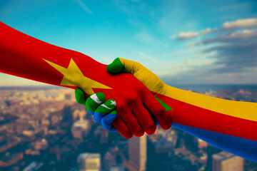 Shaking hands Vietnam and Comoros