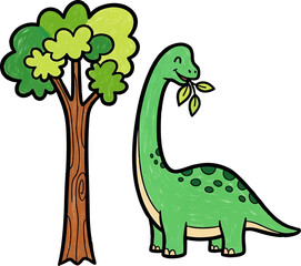 Gentle Brachiosaurus Snacking on Treetop Leaves