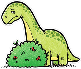 Fototapeta premium Sad Brontosaurus Failing to Hide Behind a Bush