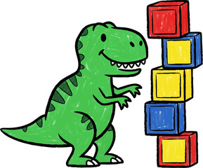 Naklejka premium T-Rex Failing to Build a Block Tower