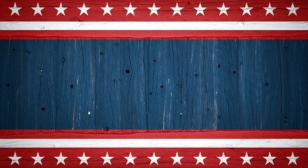Rustic Red, White, and Blue Wooden Background with Stars and Stripes Border for Copy Space