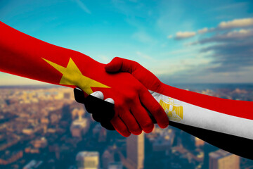 Shaking hands Vietnam and Egypt