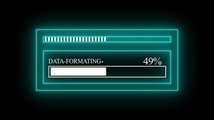 Cyan Neon Progress Bar Showing Data Formatting at 24 Percent on Black Background loading bar data processing