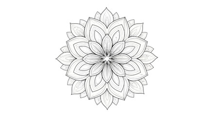 Elegant Outline Mandala with Floral Elements for Coloring Book on Isolated White Background