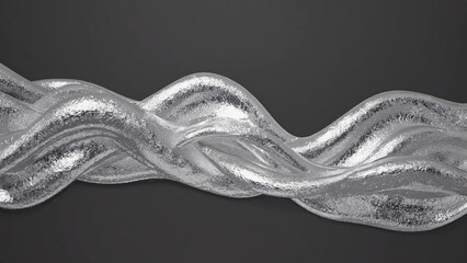 Abstract Silver Ribbon Flowing on Dark Gray Background