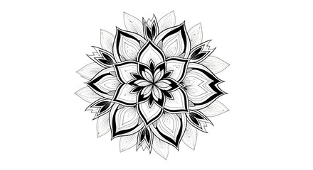 Detailed Black and White Mandala Design for Relaxation and Meditation on Isolated White Background