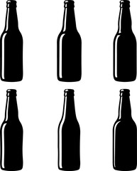 Six Black Beer Bottles Silhouette Pack for Designers and Crafters