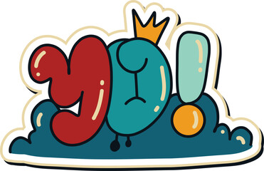 Colorful Retro Cartoon Text Sticker – YO Graffiti with Crown
