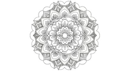 Delicate Fine Line Art Mandala, Intricate Layered Pattern for Relaxation and Spiritual Practice, Isolated White Background