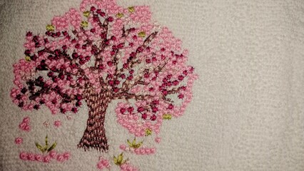Embroidery design of tree, embroidery mockup,psd disign,embroidery tree design,embroidery sticker design, vibrant pink tree, vibrant pink tree on towel, logo, Christmas tree,maple leaves,autumn leaves