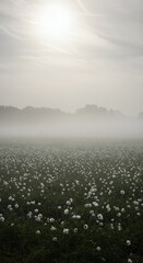 Fototapeta premium Atmospheric Landscape of a Fog-Covered Field