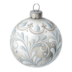 Fototapeta premium Watercolor silver Christmas ornament with ornate detailing isolated on a transparent background white