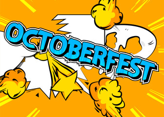 Cartoon Octoberfest, comic book celebration poster. Retro vector comics pop art design.