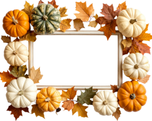 Rectangular Vintage Pumpkin Frame with Fall Accents, isolated on transparent background