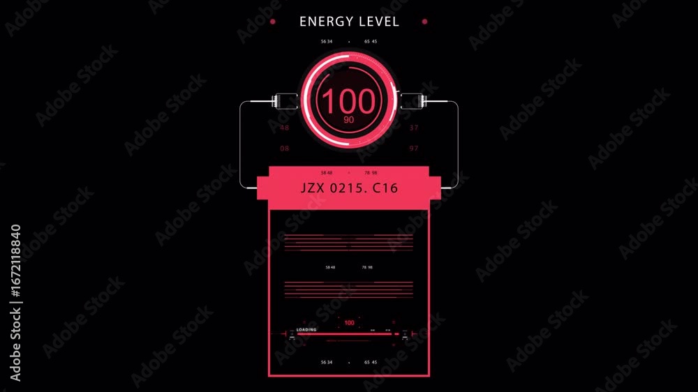 Poster futuristic energy level interface: digital data visualization animation