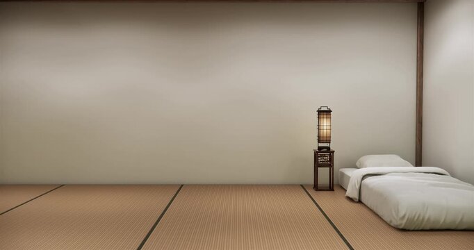 Traditional Japanese room, Minimalist Japanese bedroom with futon and tatami mat.3D rendering