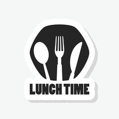 Lunch time icon logo sticker isolated on gray background