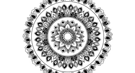 Bold black mandala design with intricate geometric and floral patterns on isolated white background