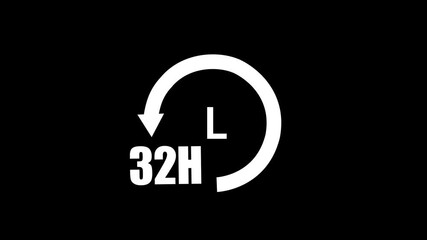 White 32 Hour Cycle Arrow Icon with Letter L on Black Background 32 hours circular arrow