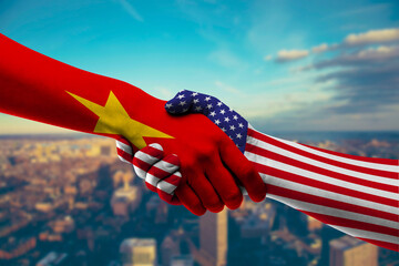 Shaking hands Vietnam and US