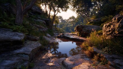 Serene Forest River Landscape: A Tranquil Escape into Nature's Embrace