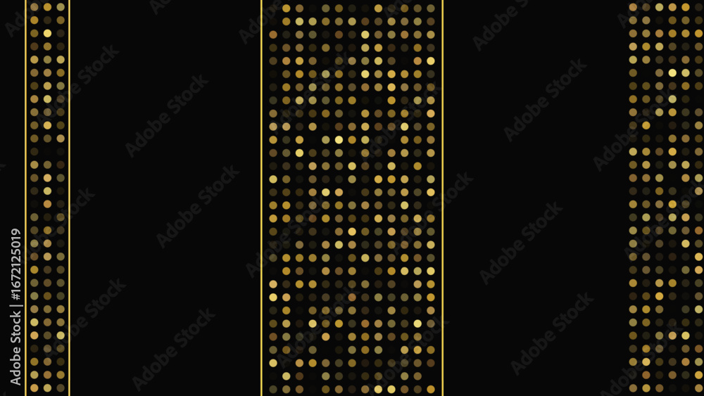 Poster dark background with golden lines and glittering dots