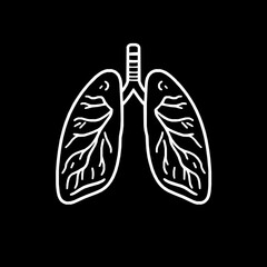White Outline of Human Lungs with Branching Bronchi on Black Background respiratory system breathing