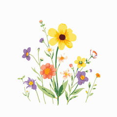 Obraz premium Vibrant Assortment of Colorful Wildflowers in a Bunch on White Background floral bouquet