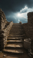 Fototapeta premium Ancient Stone Steps Leading Up to the Light.