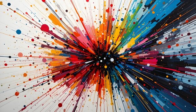 Fond d'art abstrait explosif de couleurs vibrantes et dynamiques. Papier peint &agrave; motif exp&eacute;rimental, expressif, stimulant la r&eacute;flexion, artistique et pictural.