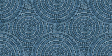 Seamless pattern blue Circular Mosaic. Decorative Antique Stone Ornament.