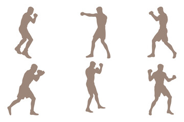 Set of vector illustrations of men's boxing silhouettes . Boxing kickboxing sport silhouette . EPS 10