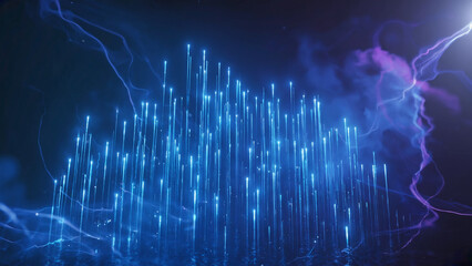 Abstract Blue Light Beams with Purple Energy and Dark Background