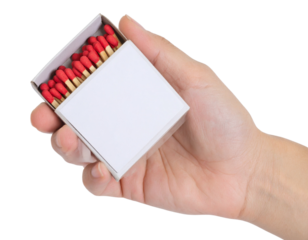 Hand Holding Open Box of Red Matches, isolated on transparent background PNG