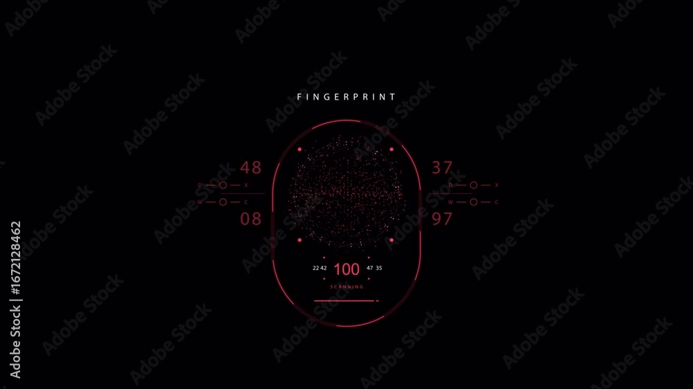 Poster futuristic fingerprint scan animation: biometric security interface technology