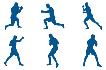 Set of vector illustrations of men's boxing silhouettes . Boxing kickboxing sport silhouette . EPS 10