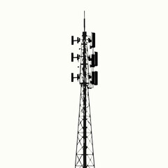 Silhouette of a Cell Tower with Multiple Antennas Against a White Background communication telecommunication