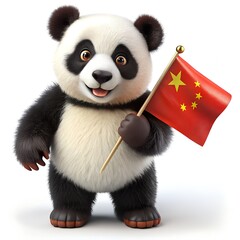 Obraz premium Smiling cartoon panda with Chinese flag on white background