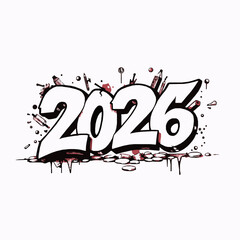Graffiti Style Year 2026 With Red Splatter And Debris On White Background urban street art