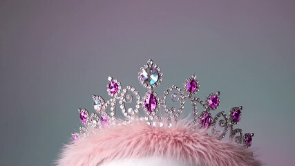 Regal princess tiara crown adorned with soft pink feathers and assortment of sparkling precious gemstones - Powered by Adobe