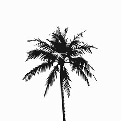 Black Silhouette of a Palm Tree with Detailed Fronds on a White Background tropical nature