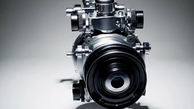 Ophthalmic Refraction Instrument Positioned Against Neutral Colored Backdrop