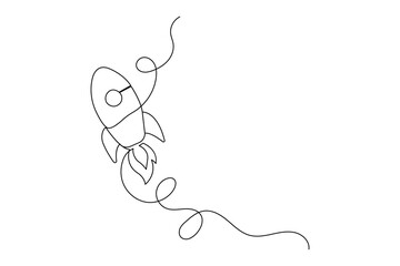 Rocket icon continuous one line drawing in minimalist style isolated outline illustration artwork