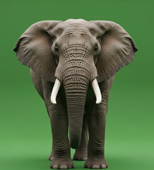 Obraz premium Majestic African Elephant on Green Background – Front View