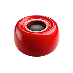 Red spherical object with a central opening.  Glossy, smooth surface