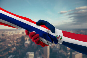 Shaking hands Thailand and Dominican Republic