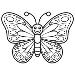 cute butterfly coloring page icon with a smiling face 
