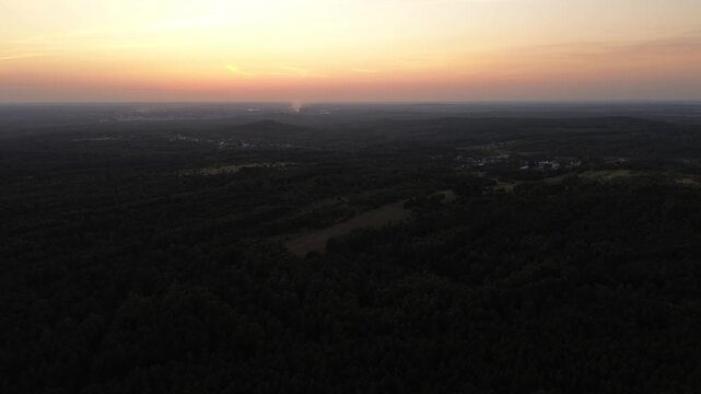 Aerial drone flight over Limestone Rock Ner Olsztyn, Poland